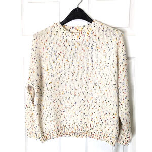 Cupshe Womens Long Sleeve Sweater Beige w Rainbow Pom Pom XS Drop Sleeve Resort